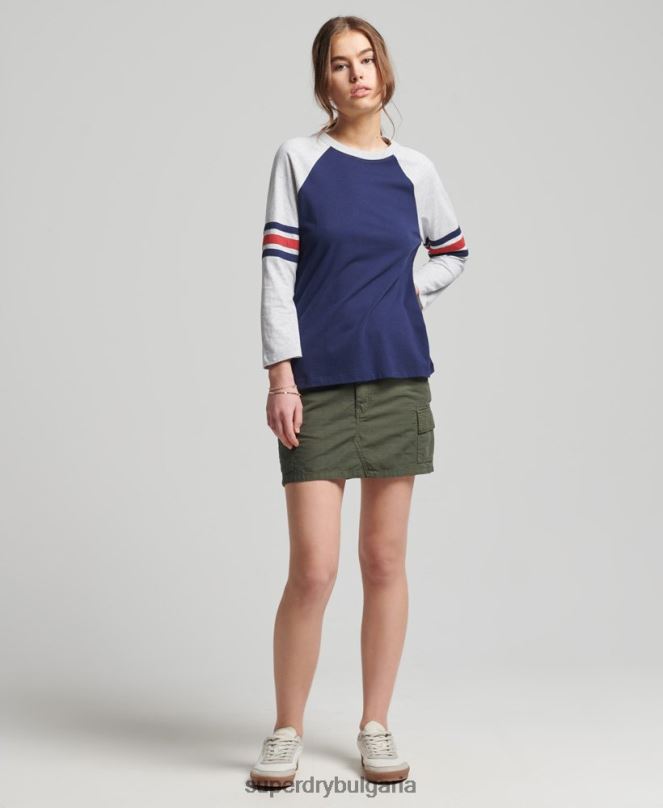 Superdry облекло N00H6575 военноморски флот Жени Винтидж бейзболно горнище с половин ръкав от органичен памук
