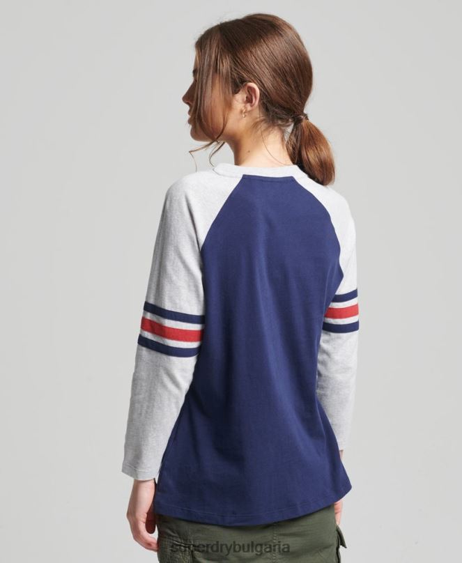 Superdry облекло N00H6575 военноморски флот Жени Винтидж бейзболно горнище с половин ръкав от органичен памук