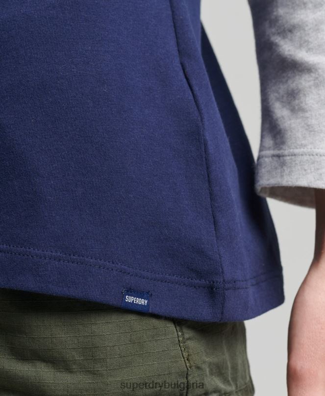 Superdry облекло N00H6575 военноморски флот Жени Винтидж бейзболно горнище с половин ръкав от органичен памук