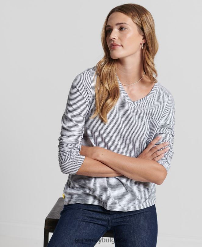 Superdry облекло N00H6583 бяло Жени органичен памук с дълъг ръкав и v-образно деколте