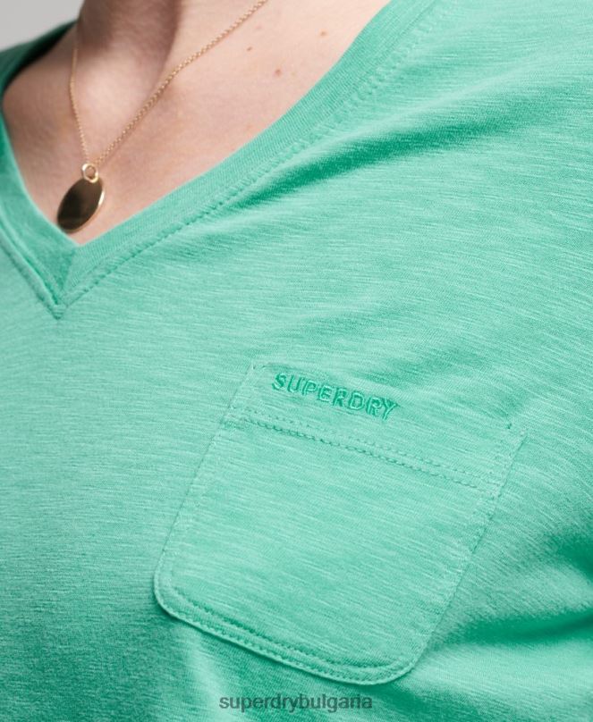 Superdry облекло N00H6595 светло синьо Жени органичен памук с дълъг ръкав и v-образно деколте