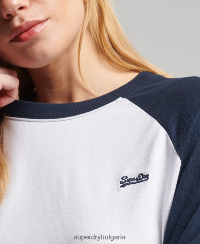 Superdry облекло N00H6628 бяло Жени ретро бейзболно горнище с дълъг ръкав от органичен памук