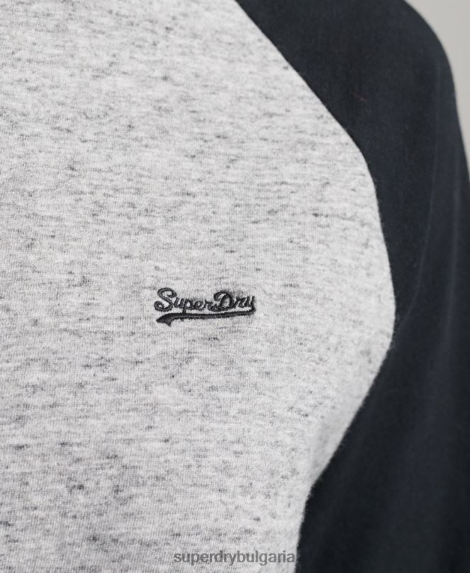 Superdry облекло N00H6643 тъмно сив Жени ретро бейзболно горнище с дълъг ръкав от органичен памук