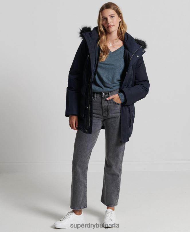 Superdry облекло N00H6645 син Жени органичен памук с дълъг ръкав и v-образно деколте
