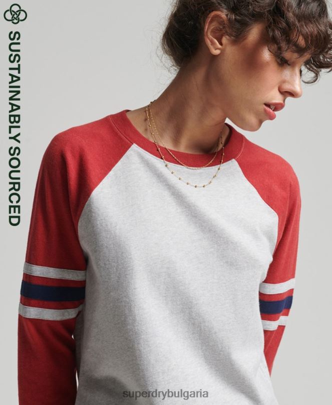 Superdry облекло N00H6646 сиво Жени Винтидж бейзболно горнище с половин ръкав от органичен памук