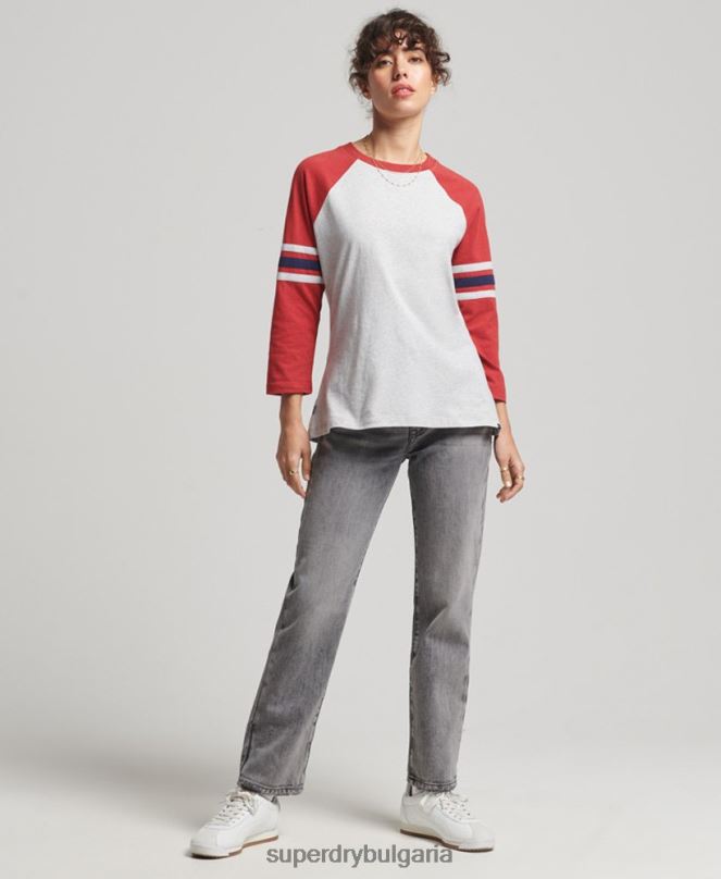 Superdry облекло N00H6646 сиво Жени Винтидж бейзболно горнище с половин ръкав от органичен памук