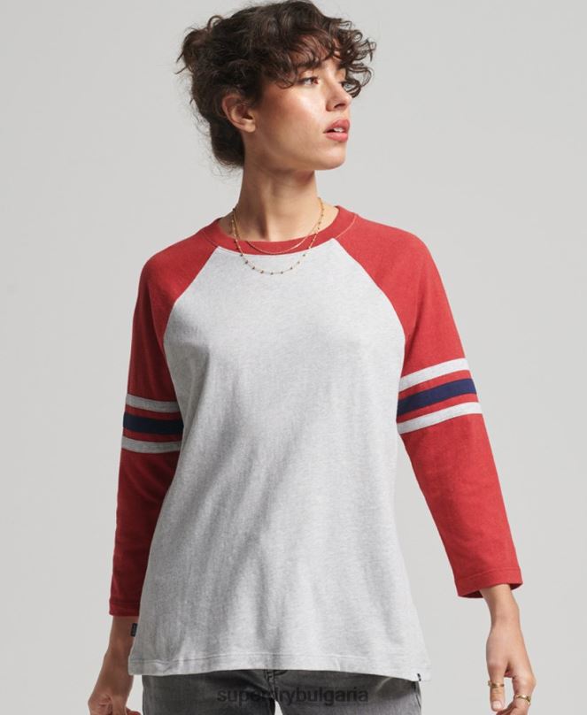 Superdry облекло N00H6646 сиво Жени Винтидж бейзболно горнище с половин ръкав от органичен памук