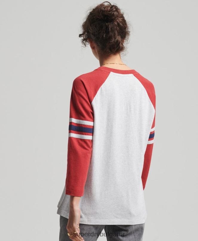 Superdry облекло N00H6646 сиво Жени Винтидж бейзболно горнище с половин ръкав от органичен памук