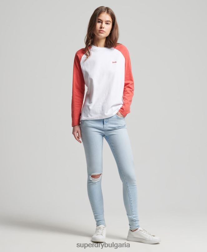 Superdry облекло N00H6658 корал Жени ретро бейзболно горнище с дълъг ръкав от органичен памук