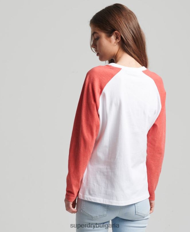 Superdry облекло N00H6658 корал Жени ретро бейзболно горнище с дълъг ръкав от органичен памук
