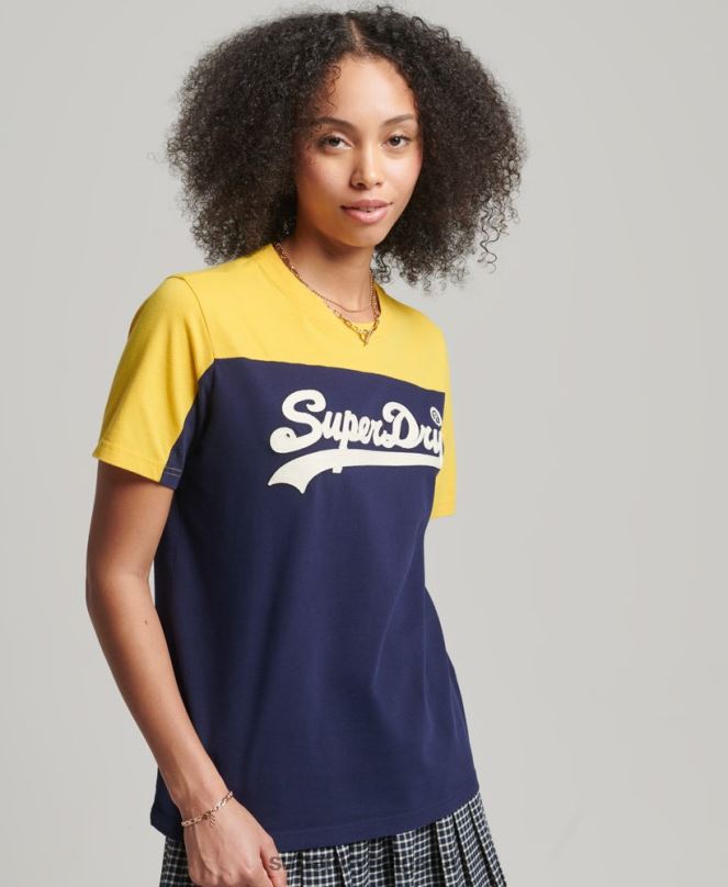 Superdry облекло N00H6692 военноморски флот Жени университетска тениска с ретро лого