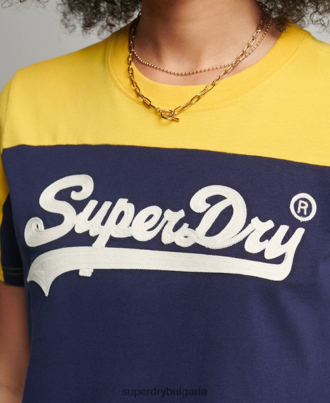 Superdry облекло N00H6692 военноморски флот Жени университетска тениска с ретро лого