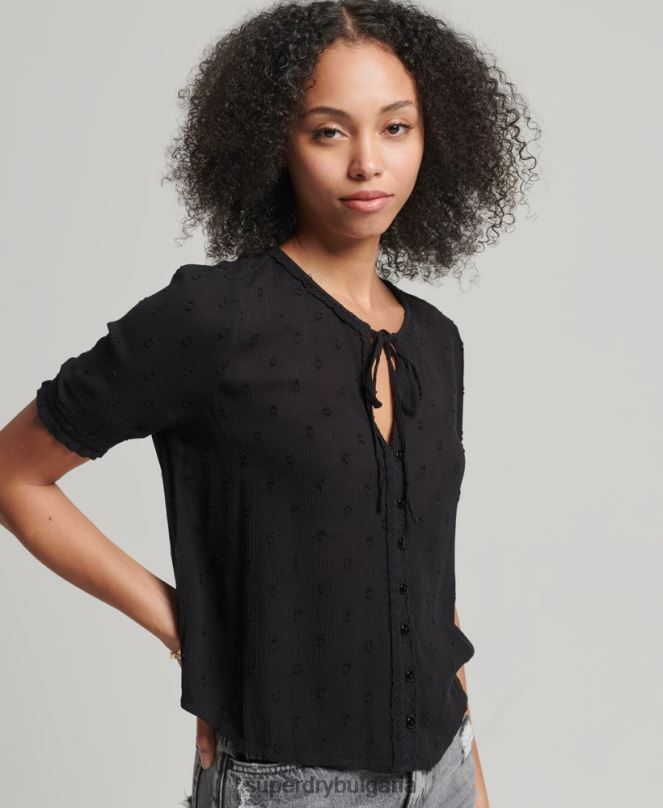 Superdry облекло N00H6696 черен Жени винтидж топ с къс ръкав
