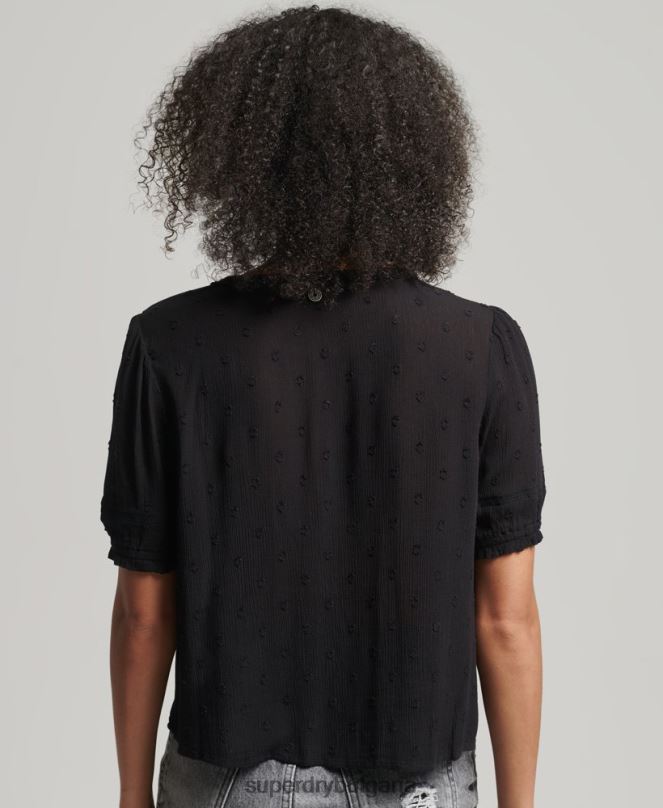 Superdry облекло N00H6696 черен Жени винтидж топ с къс ръкав