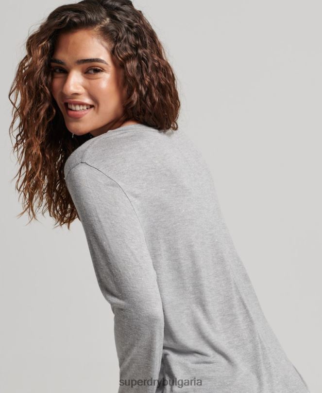 Superdry облекло N00H6736 сиво Жени топ с v-образно деколте с дълъг ръкав