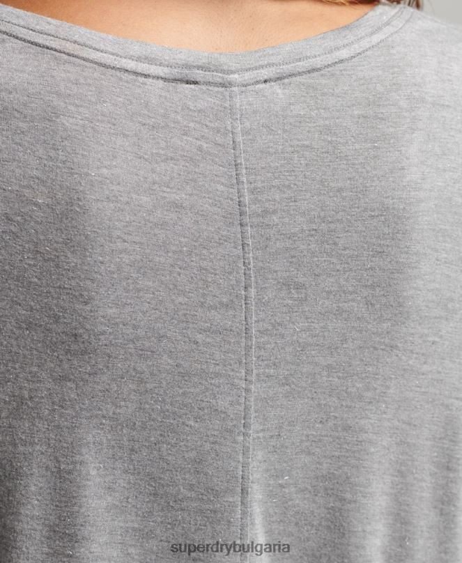 Superdry облекло N00H6736 сиво Жени топ с v-образно деколте с дълъг ръкав