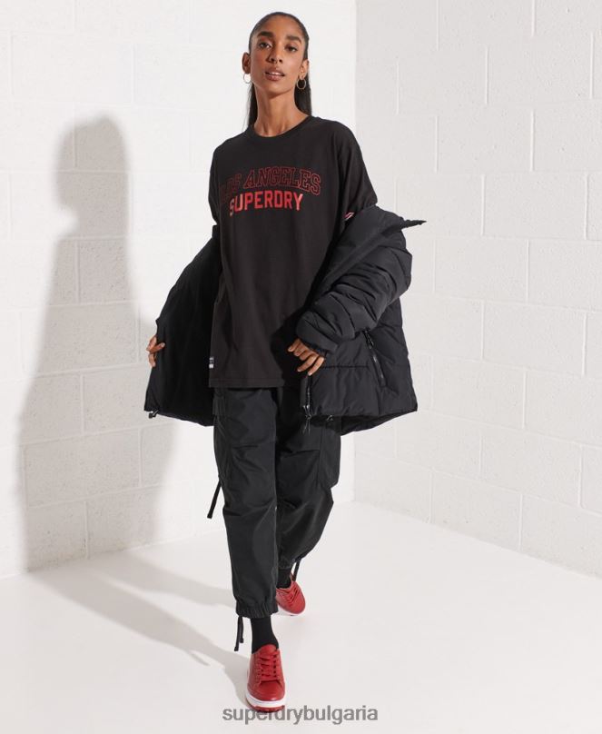 Superdry облекло N00H6741 черен Жени тениска на градския колеж