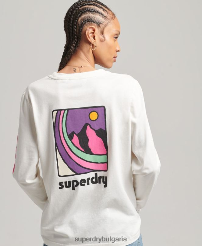 Superdry облекло N00H6745 бяло Жени Горнище с дълъг ръкав тип терен от 90-те