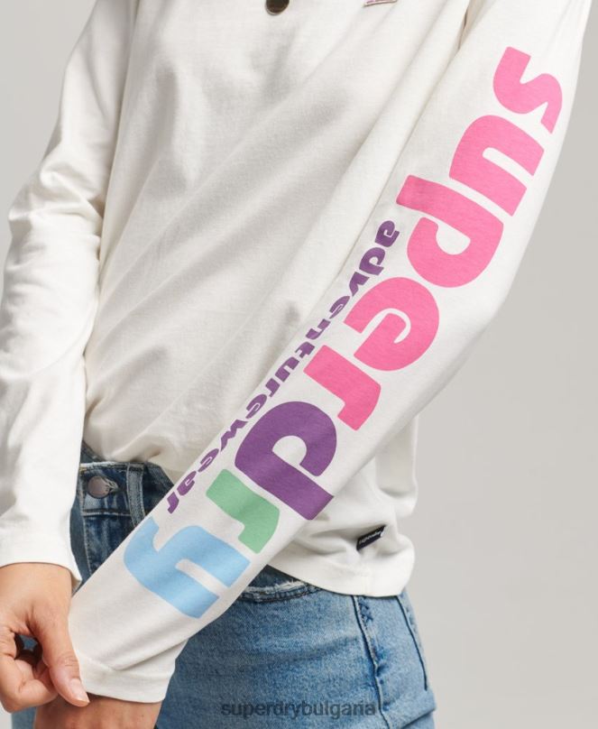 Superdry облекло N00H6745 бяло Жени Горнище с дълъг ръкав тип терен от 90-те