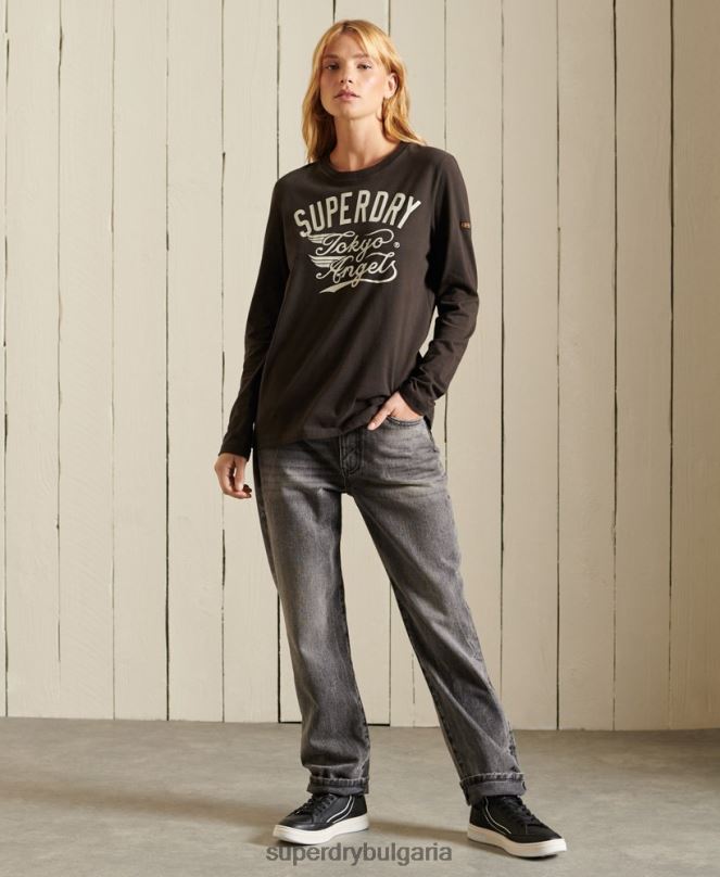 Superdry облекло N00H6750 кафяво Жени тениска за работно облекло в стил сценарий