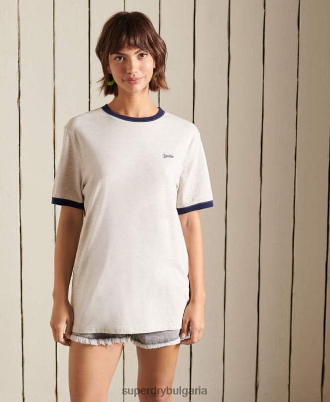 Superdry облекло N00H6756 сметана Жени свободна ретро тениска с лого от органичен памук