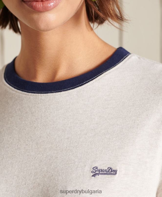 Superdry облекло N00H6756 сметана Жени свободна ретро тениска с лого от органичен памук