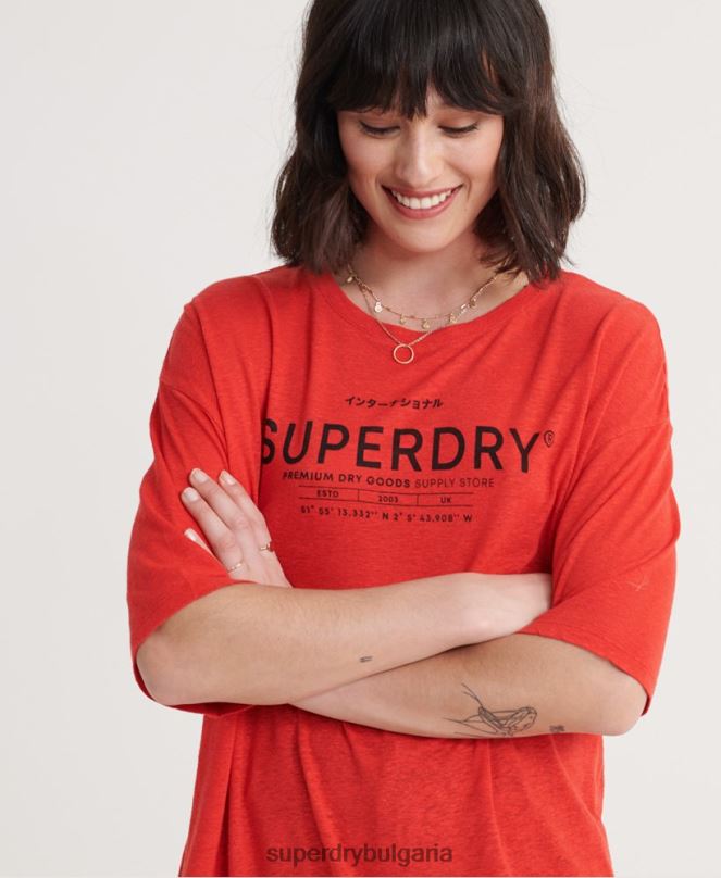 Superdry облекло N00H6765 червен Жени пустинна ленена тениска