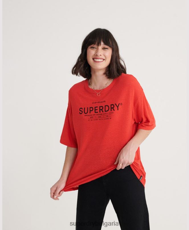Superdry облекло N00H6765 червен Жени пустинна ленена тениска