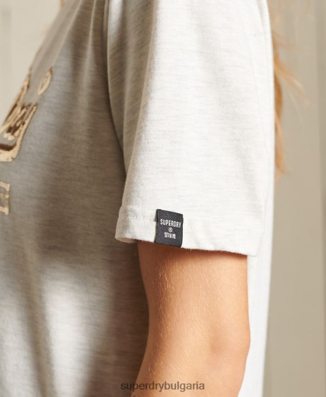 Superdry облекло N00H6774 бежово Жени ретро тениска с бохо блясък с лого
