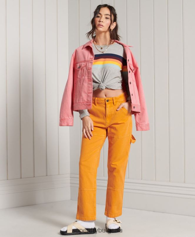 Superdry облекло N00H6781 светло сив Жени горнище с дълги ръкави с кали райе от органичен памук