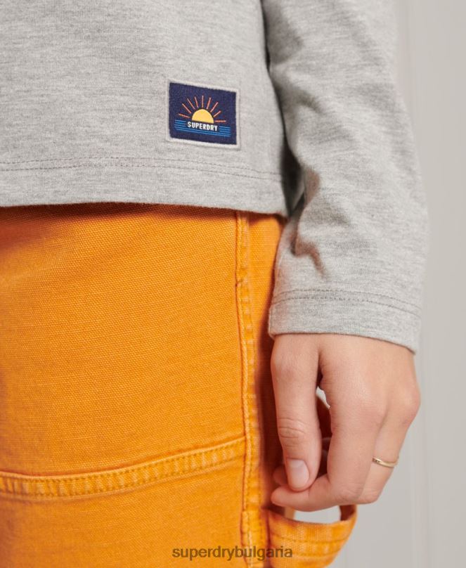 Superdry облекло N00H6781 светло сив Жени горнище с дълги ръкави с кали райе от органичен памук