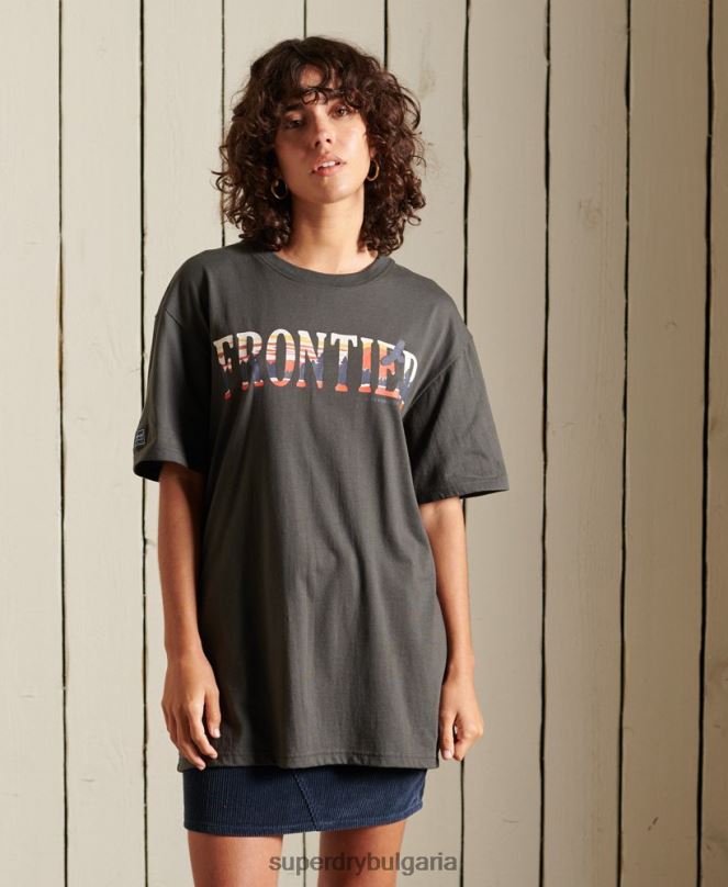 Superdry облекло N00H6785 зелено Жени огромна тениска с гранична графика