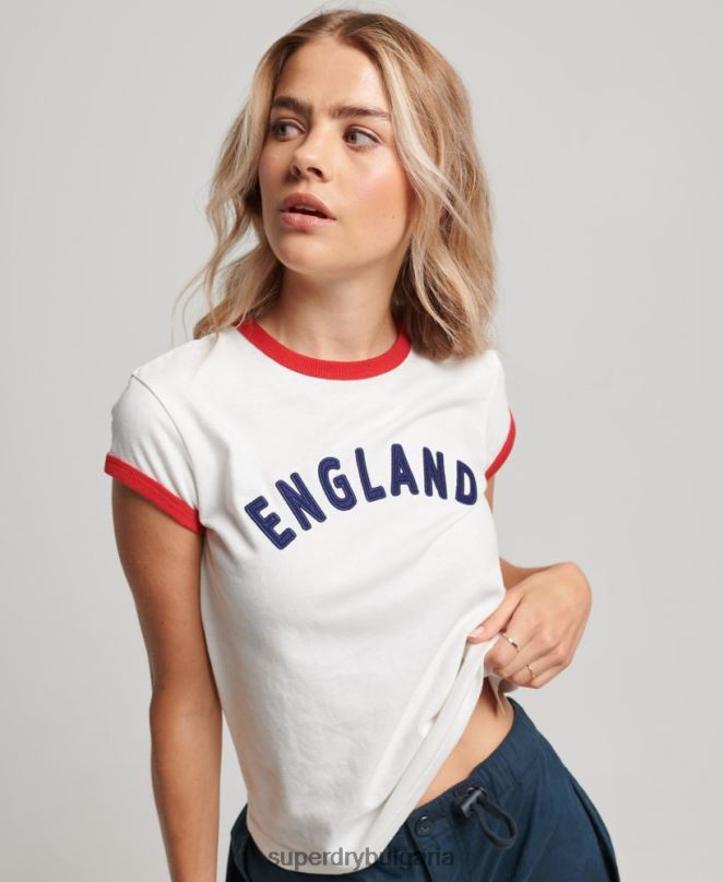 Superdry x Ringspun облекло N00H2751 бяло Жени футболна английска тениска с шапка