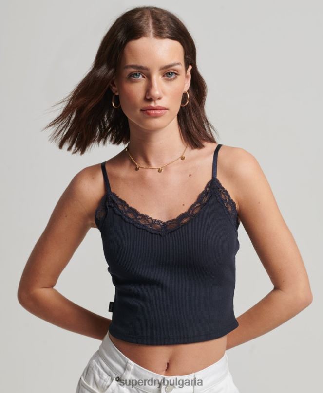 Superdry облекло N00H1955 военноморски флот Жени ками топ с ребрена дантела