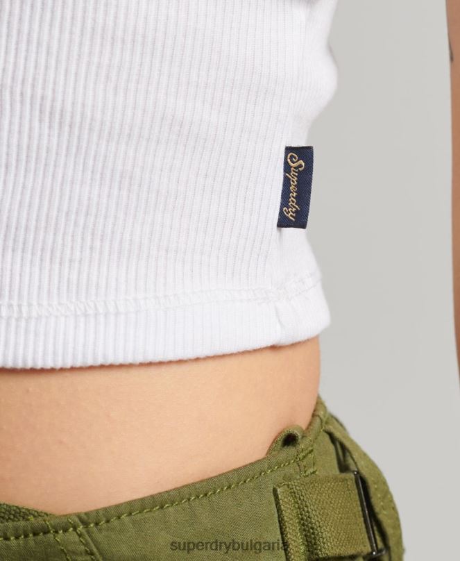 Superdry облекло N00H1988 бяло Жени ками топ с ребрена дантела