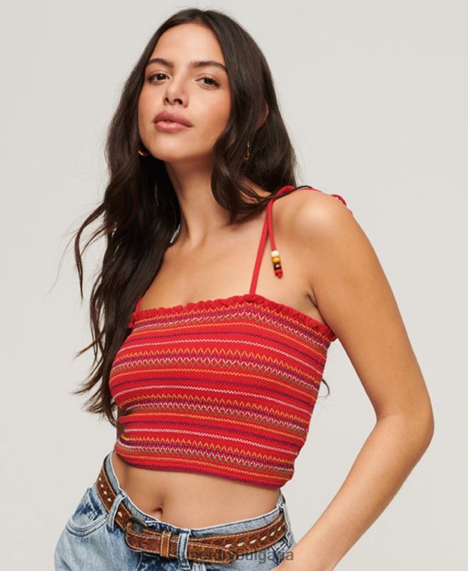 Superdry облекло N00H2041 червен Жени бродирана пушена горна част