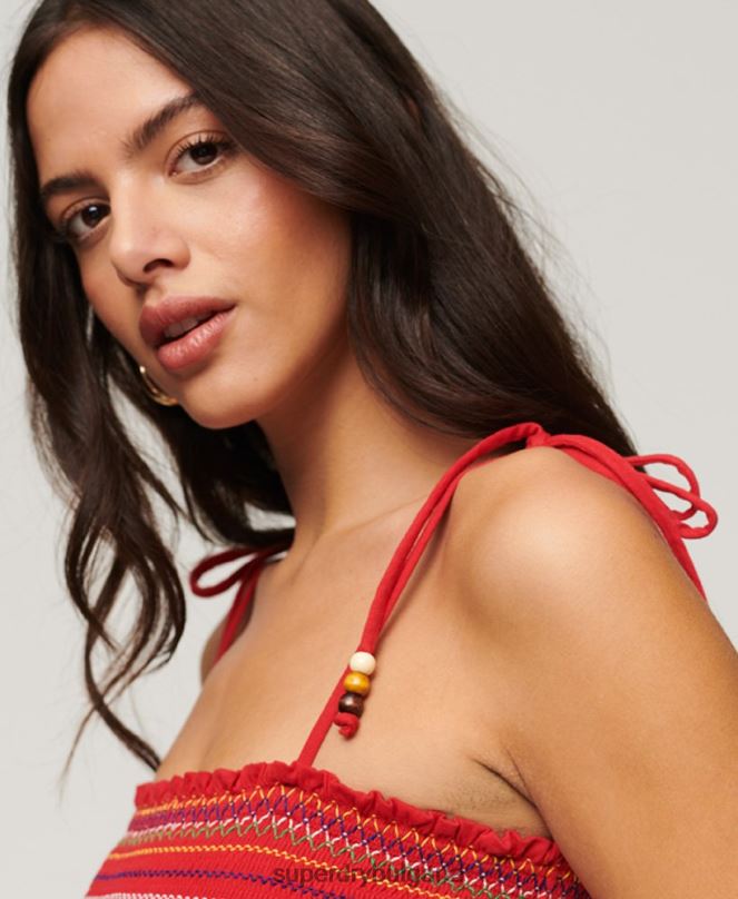 Superdry облекло N00H2041 червен Жени бродирана пушена горна част