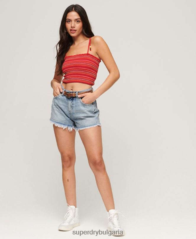 Superdry облекло N00H2041 червен Жени бродирана пушена горна част