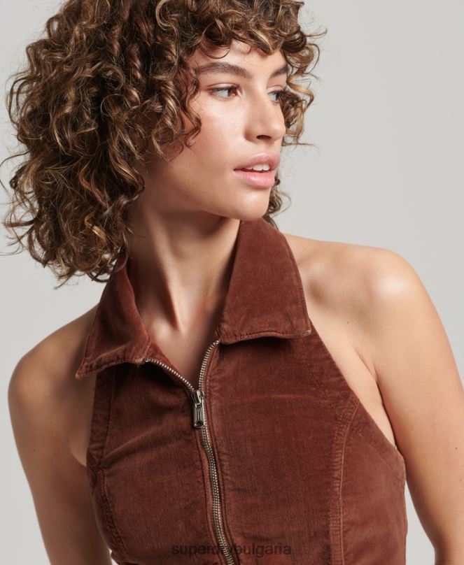 Superdry облекло N00H2092 кафяво Жени горнище с яка и цип през кадифе