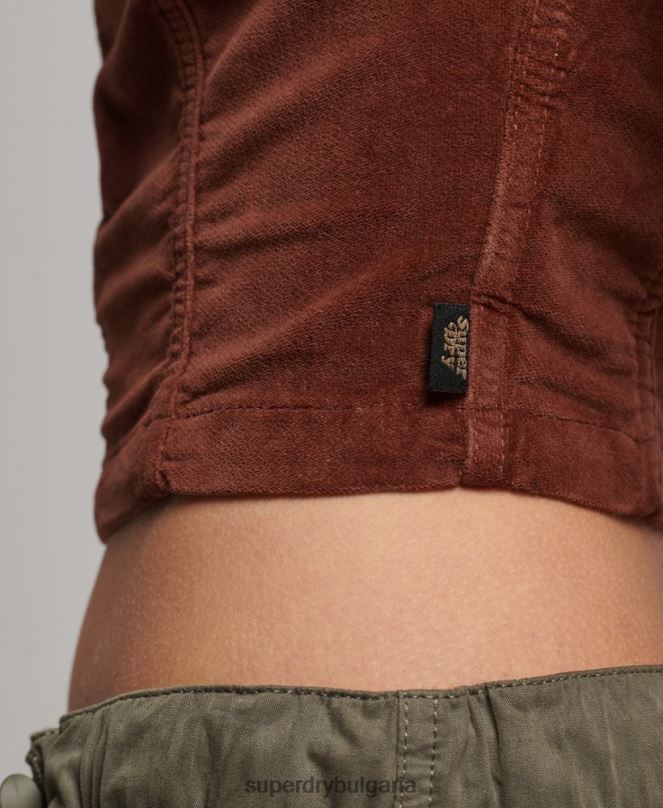 Superdry облекло N00H2092 кафяво Жени горнище с яка и цип през кадифе