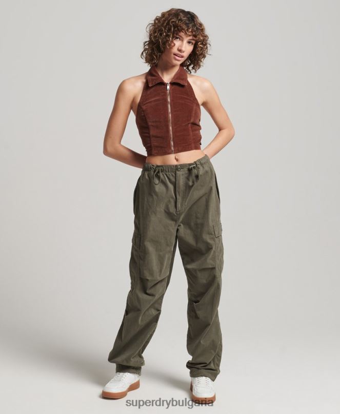 Superdry облекло N00H2092 кафяво Жени горнище с яка и цип през кадифе