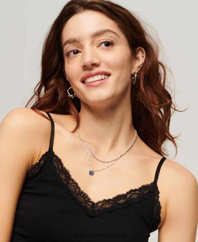 Superdry облекло N00H2098 черен Жени ками топ с ребрена дантела