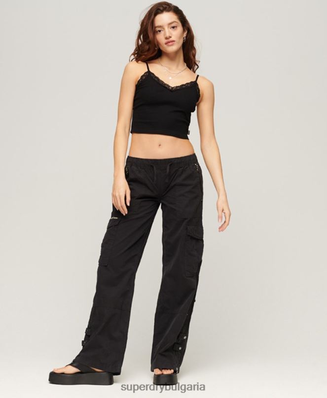 Superdry облекло N00H2098 черен Жени ками топ с ребрена дантела