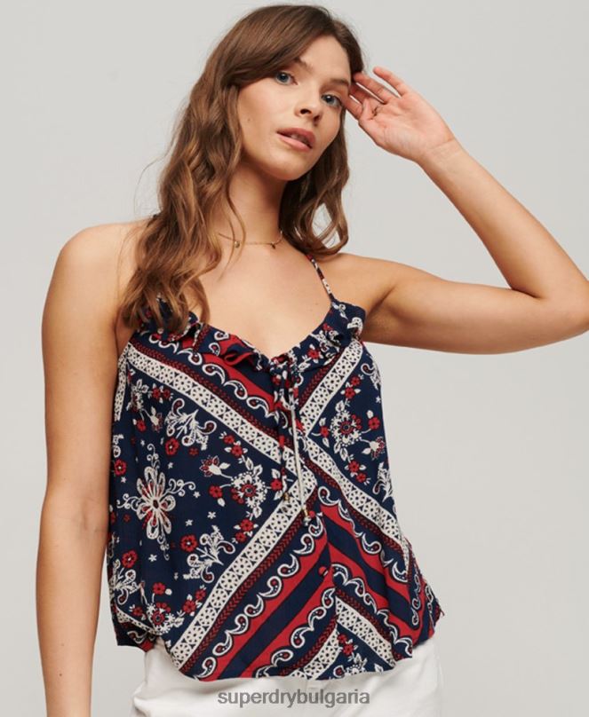Superdry облекло N00H2111 син Жени щамповано горнище с волани