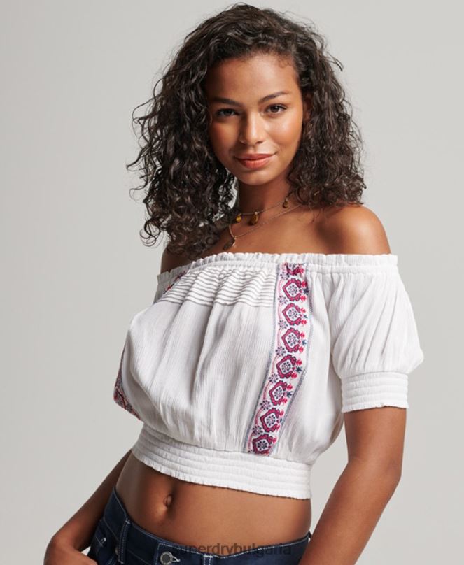 Superdry облекло N00H2127 бяло Жени пушено бродирано горнище