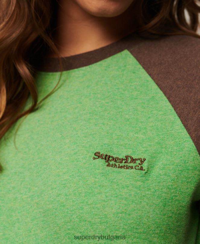 Superdry облекло N00H2198 зелено Жени Бейзболно горнище с винтидж лого от органичен памук
