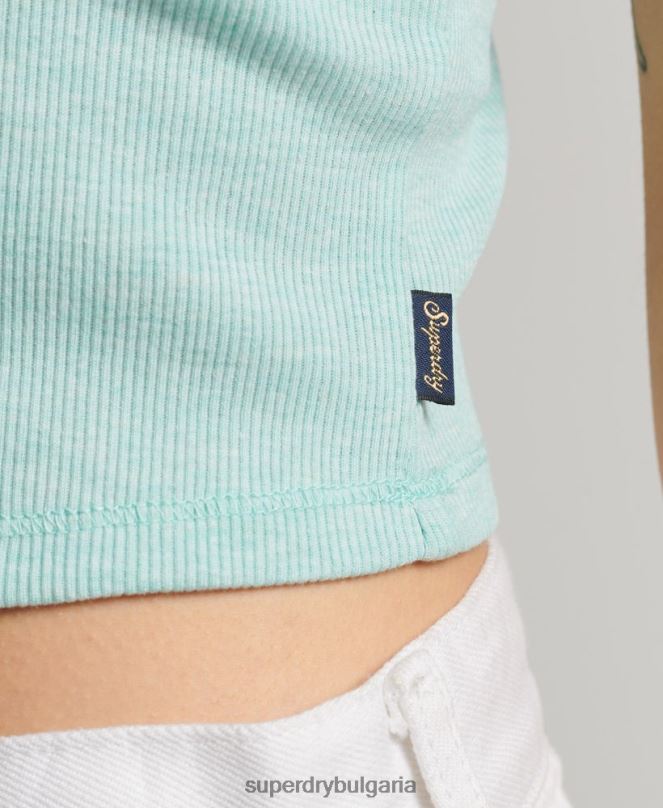 Superdry облекло N00H2325 зелено Жени ками топ с ребрена дантела