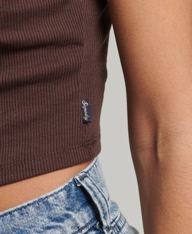 Superdry облекло N00H2326 кафяво Жени ками топ с ребрена дантела