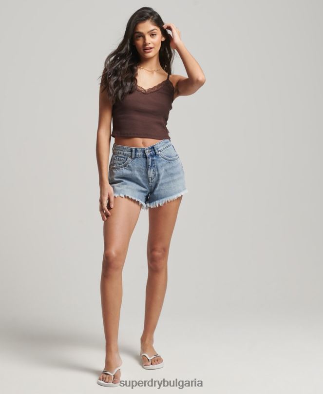Superdry облекло N00H2326 кафяво Жени ками топ с ребрена дантела