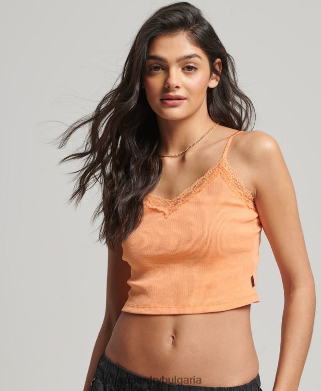 Superdry облекло N00H2329 оранжево Жени ками топ с ребрена дантела
